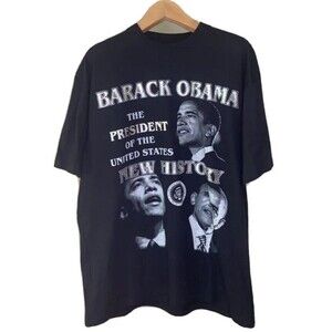 Barack Obama Shirt Mens 2XL Black White Johnson Graphic Crew Neck 100% Cotton